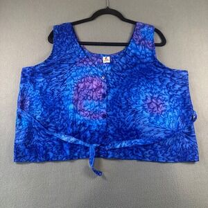 Rima Beachwear Blue Purple Abstract Print Button Front Tie Waist Crop Top XL